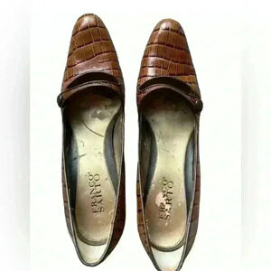 Franco Sarto Brown Crocodile Leather Pumps Size 7 1/2 Pointed Toe MaryJane Heels